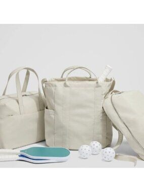 AWAY Travel Crossbody Tote Bag Beige Nylon Multi Pocket Shoulder Bag Everyday